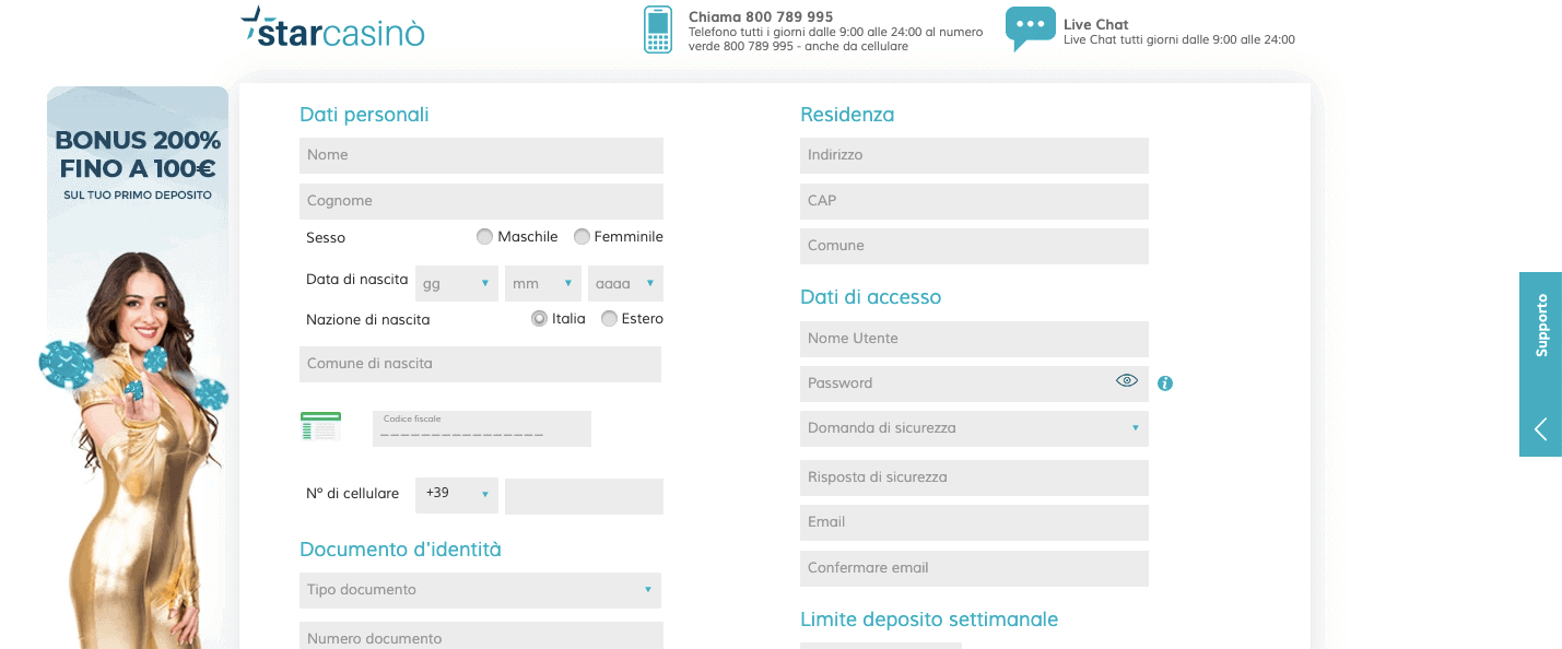 starcasino registrazione