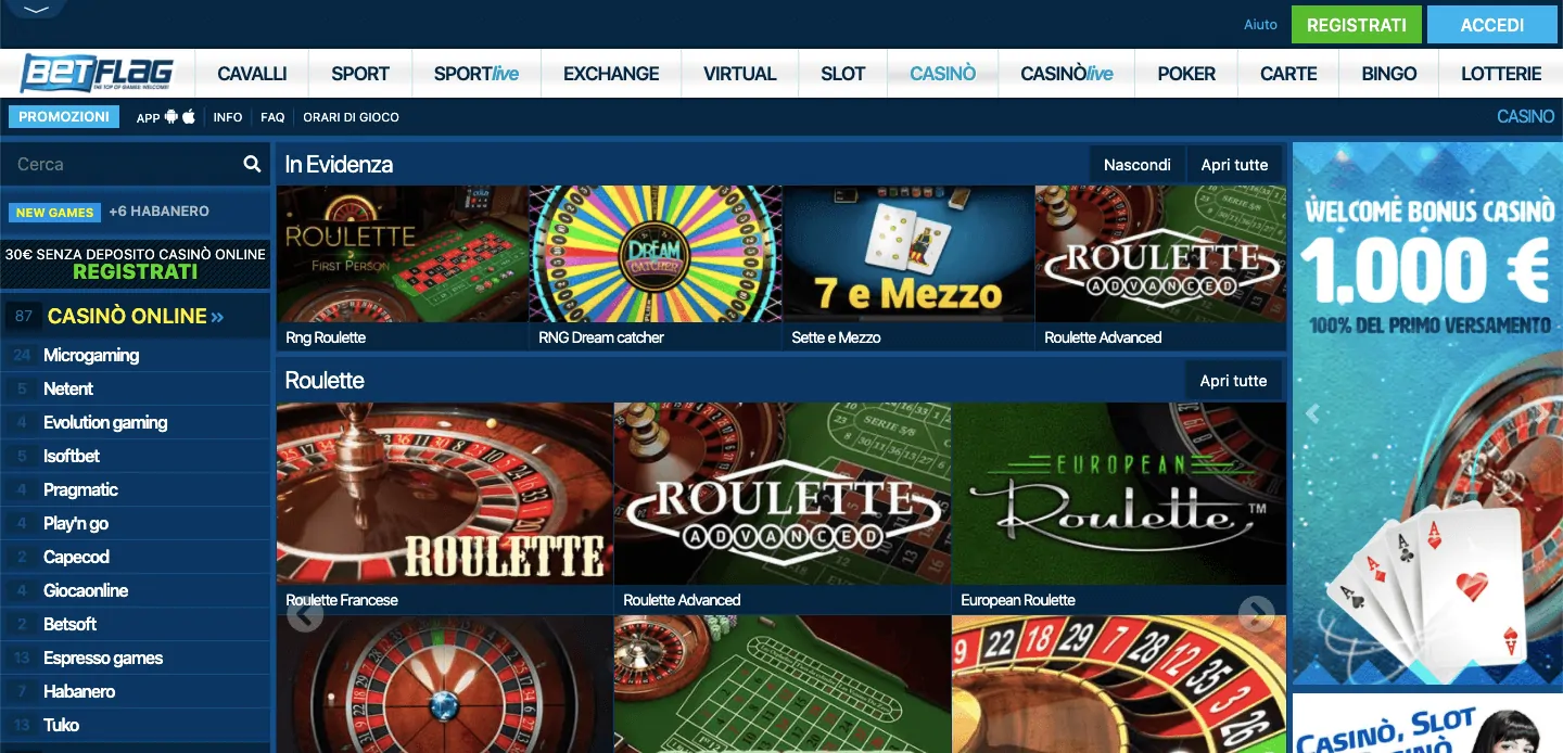 Betflag Casino homepage