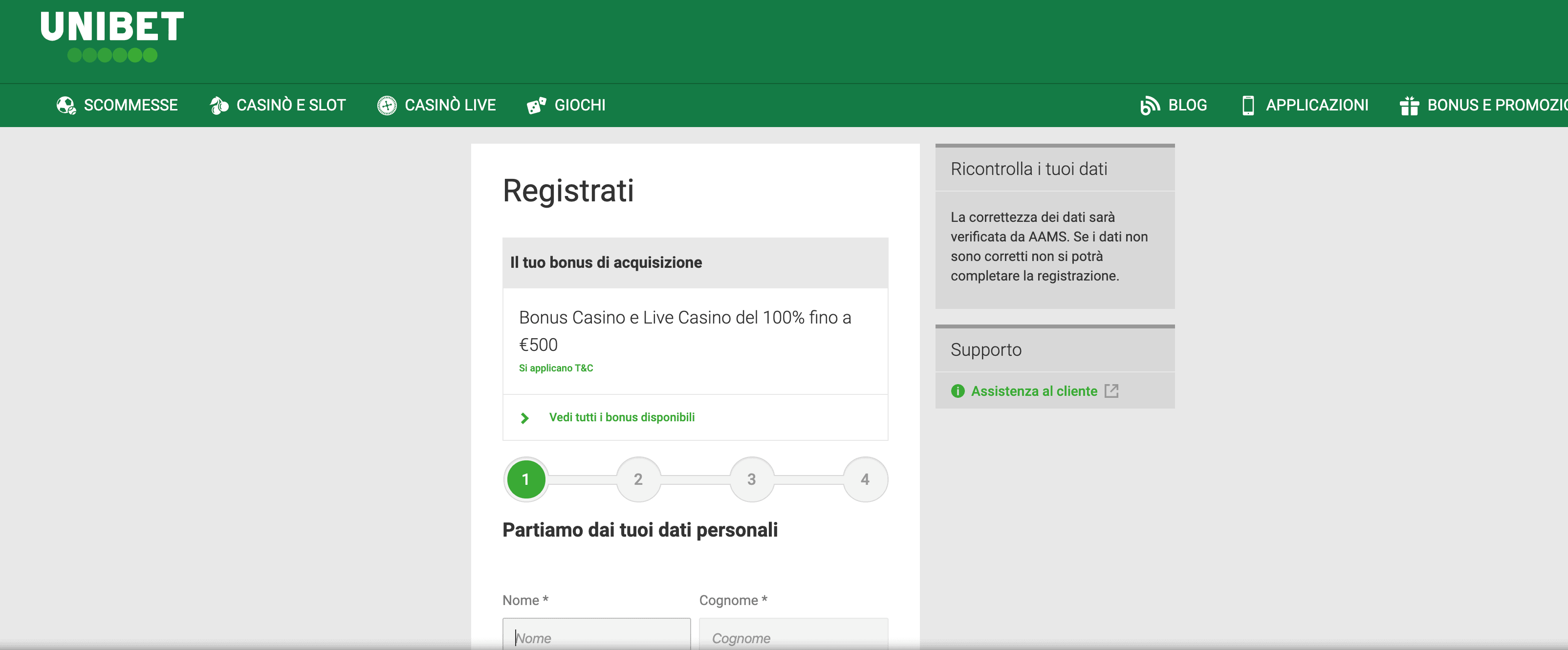 unibet casino registrazione