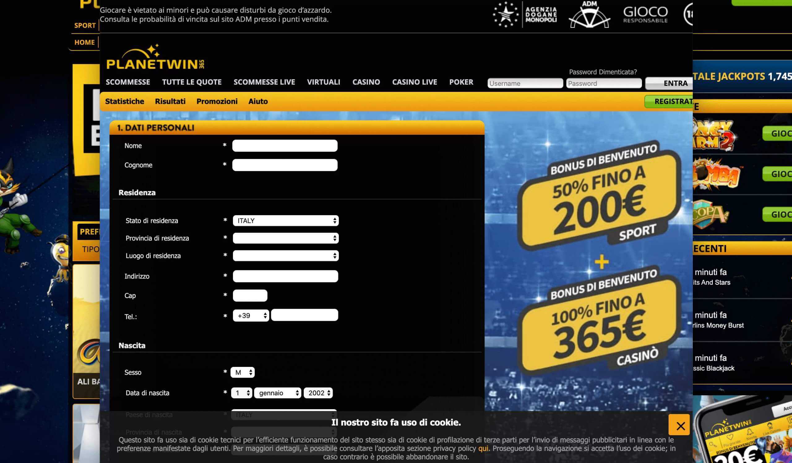 Planetwin365 Registrazione