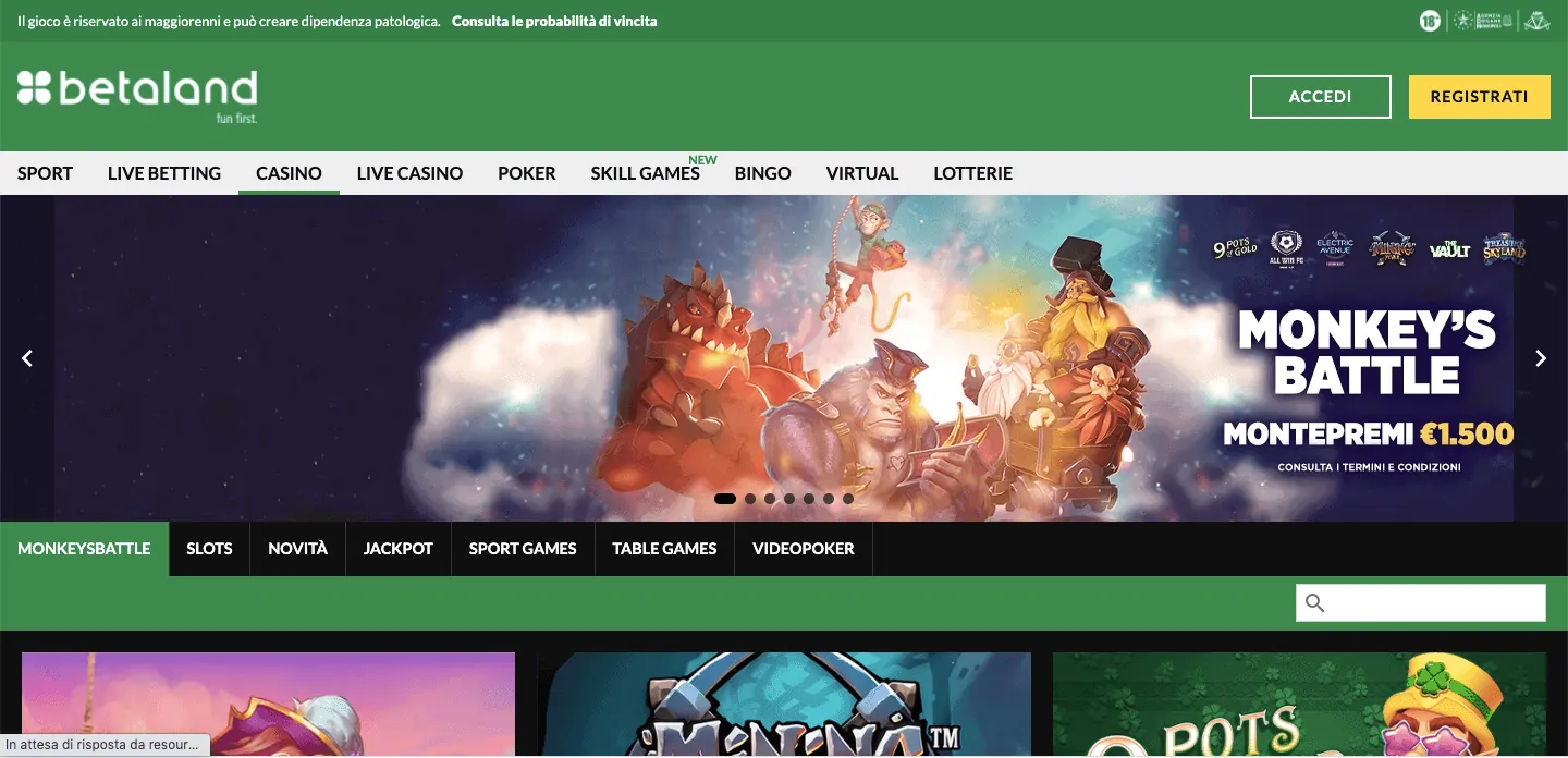 Betaland casino homepage