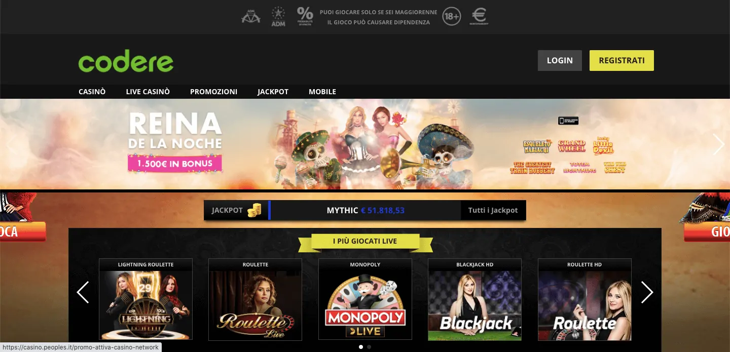 Codere Casino homepage