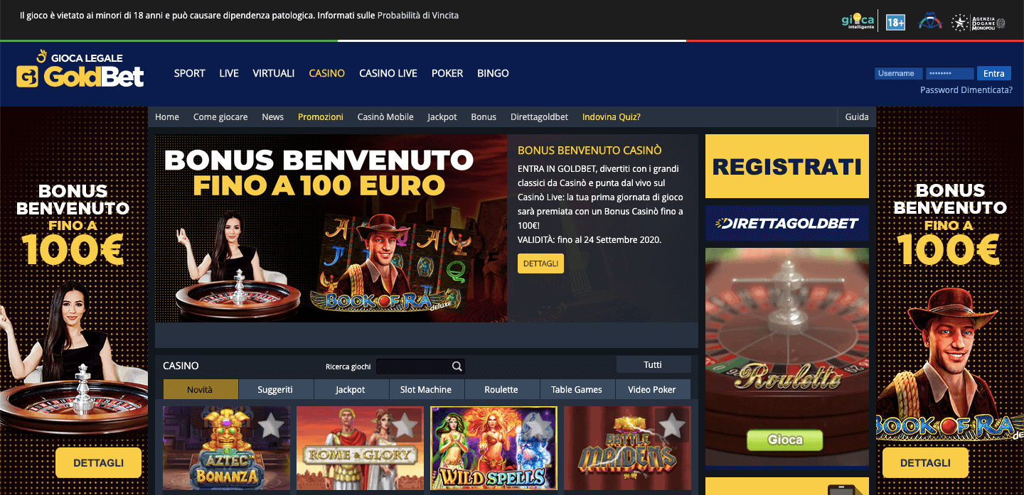 GoldBet Casino Homepage