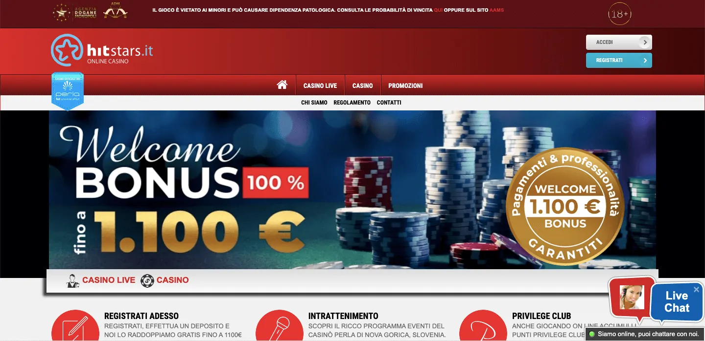 Hitstars Casino homepage