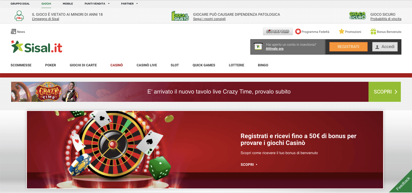 Sisal casino homepage