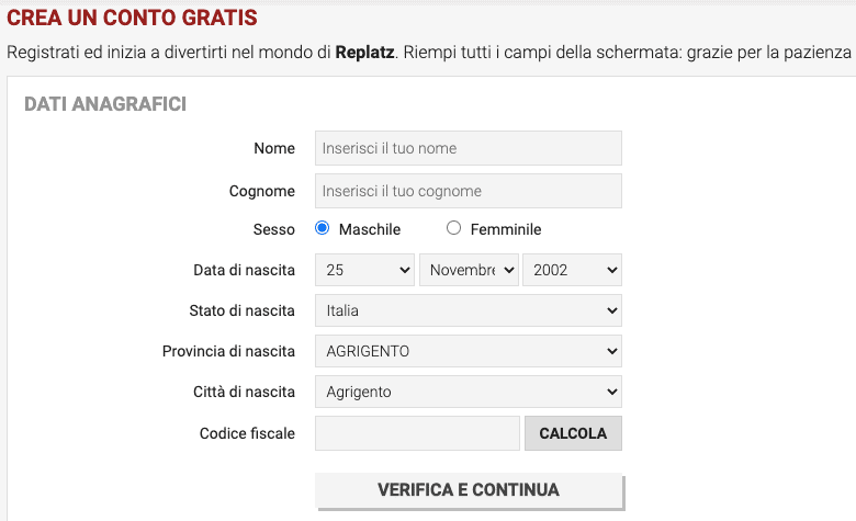 Replatz Registrazione