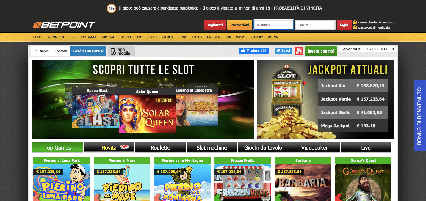 BetPoint Casino Homepage