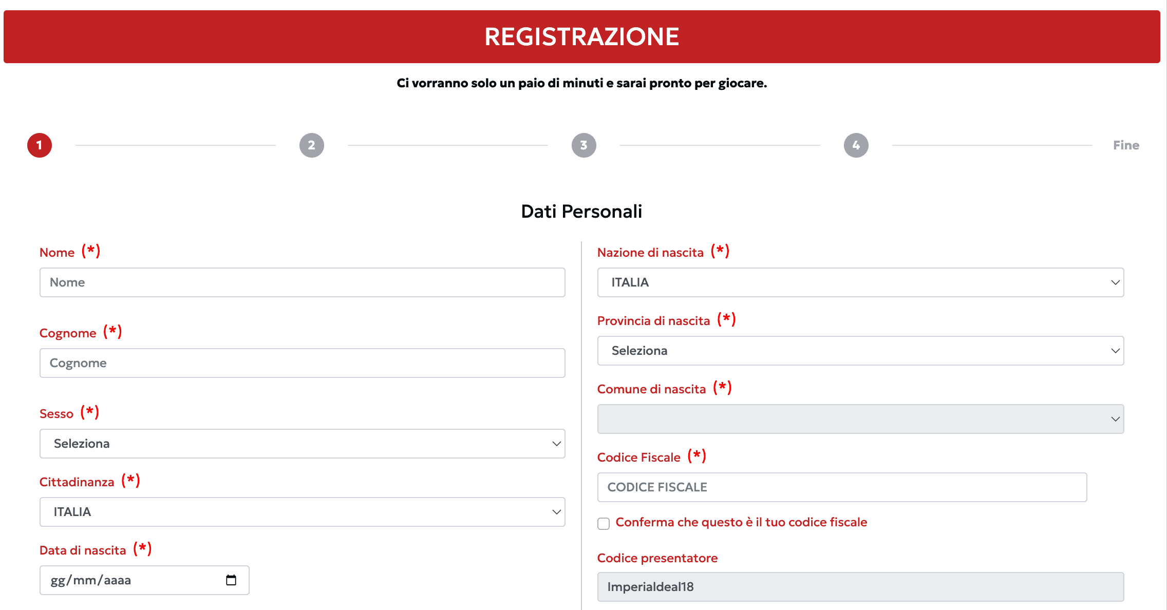 DomusBet Casino Registrazione