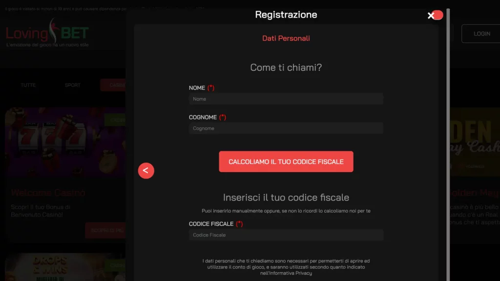 Lovingbet Casino Registrazione